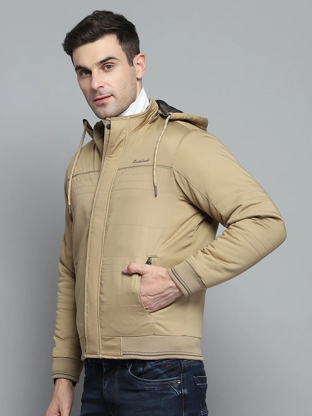 Men Brown Solid Detachable Hood Full Sleeve Jacket - Image 4