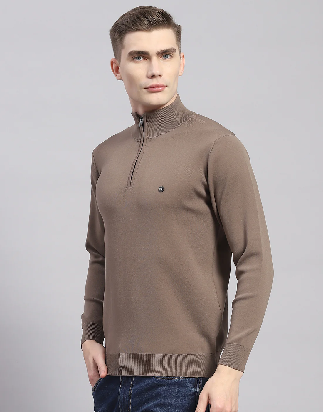 Men Brown Solid H Neck Full Sleeve Pullover - Image 4