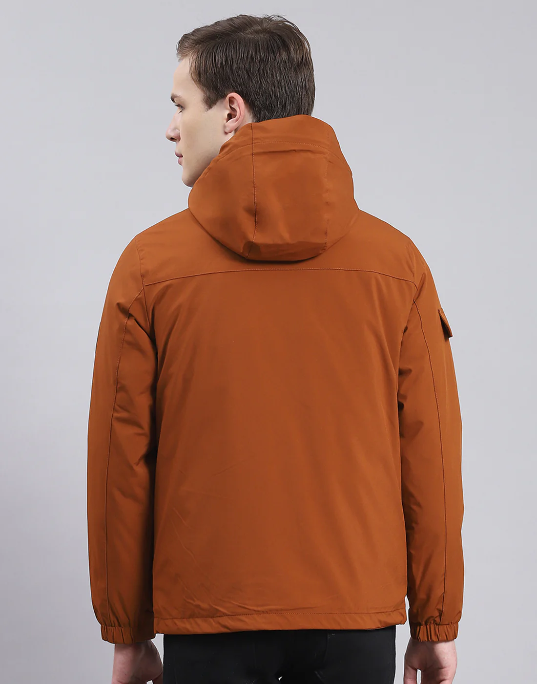 Men Brown Solid Hooded Full Sleeve Jacket - Image 5
