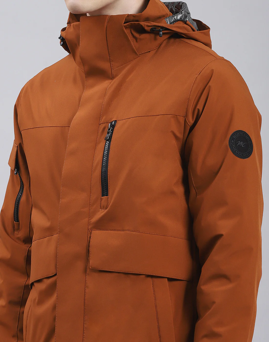 Men Brown Solid Hooded Full Sleeve Jacket - Image 6