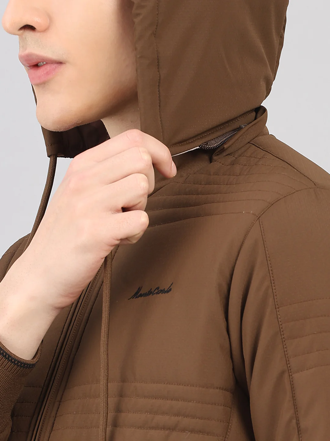 Men Brown Solid Hooded Full Sleeve Jacket - Image 8