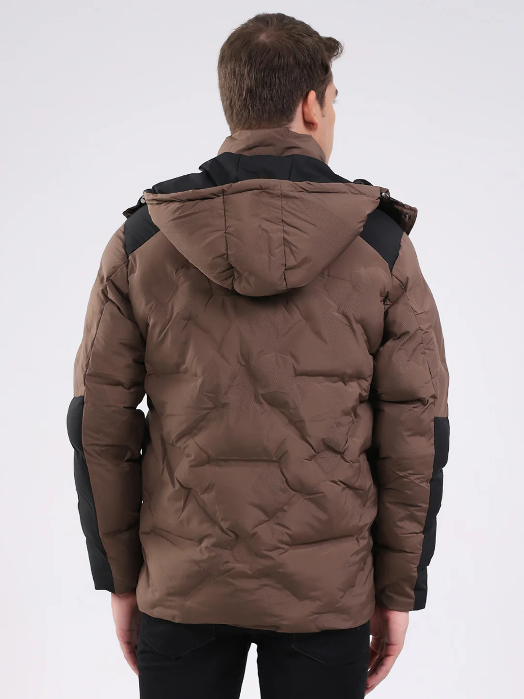 Men Brown Solid Hooded Full Sleeve Jacket - Image 5