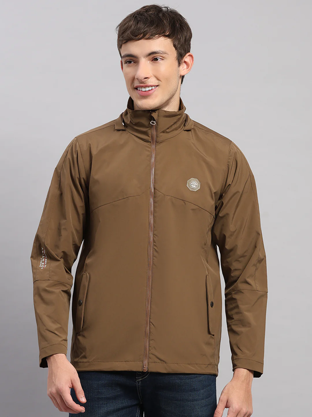 Men Brown Solid Hooded Full Sleeve Jacket - Image 6