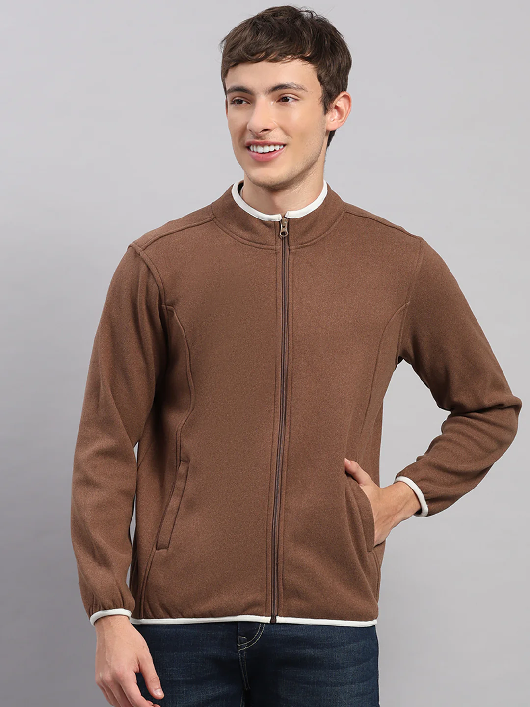 Men Brown Solid Hooded Full Sleeve Jacket - Image 8