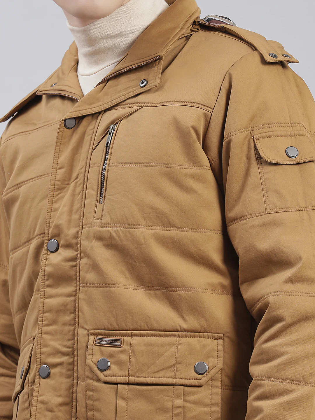 Men Brown Solid Hooded Full Sleeve Jackets - Image 7