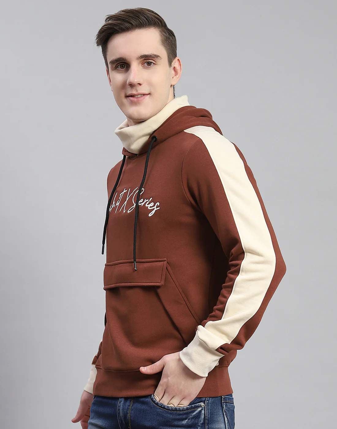 Rock.it Men Brown Solid Hooded Full Sleeve Sweatshirt - Image 3