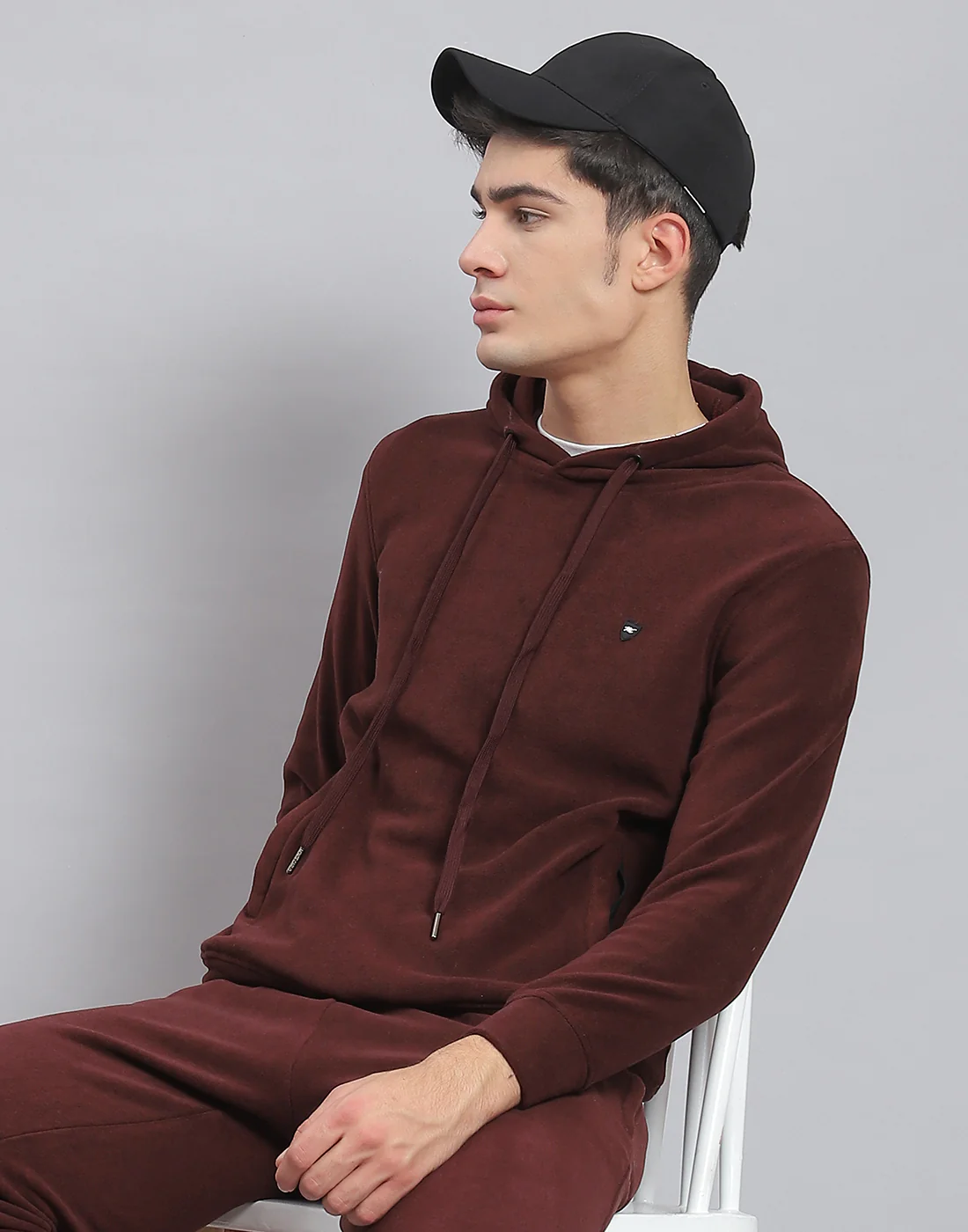 Men Brown Solid Hooded Full Sleeve Tracksuit - Image 6
