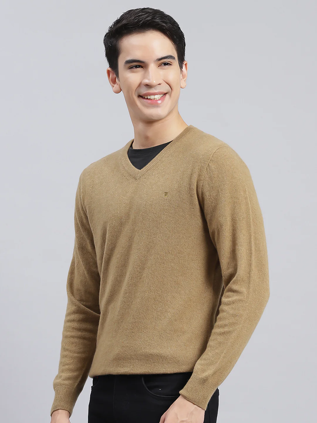 Men Brown Solid Lamb wool Pullover - Image 4