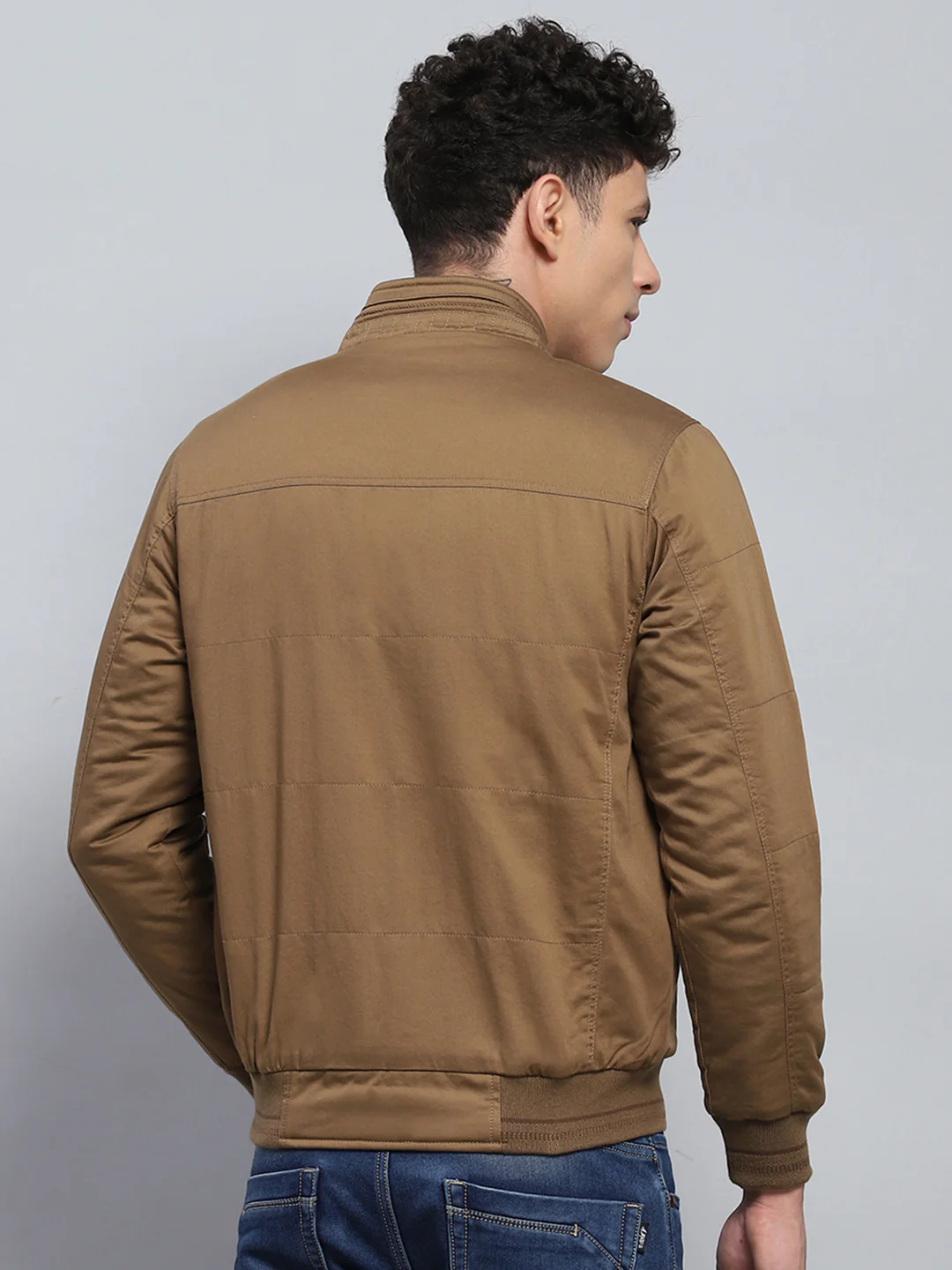 Men Brown Solid Mock Neck Full Sleeve Jacket - Image 5