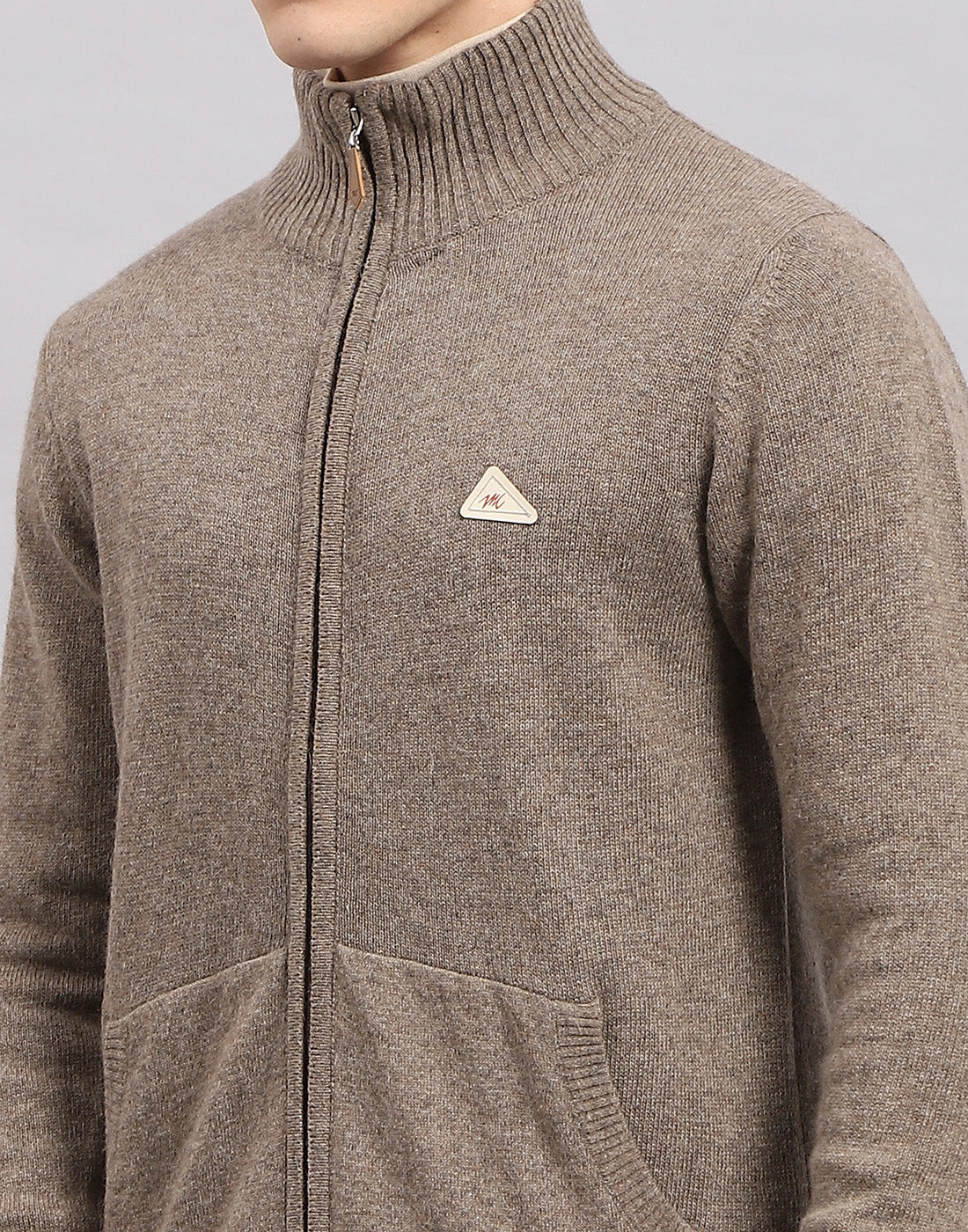 Men Brown Solid Mock Neck Full Sleeve Pullover - Image 6