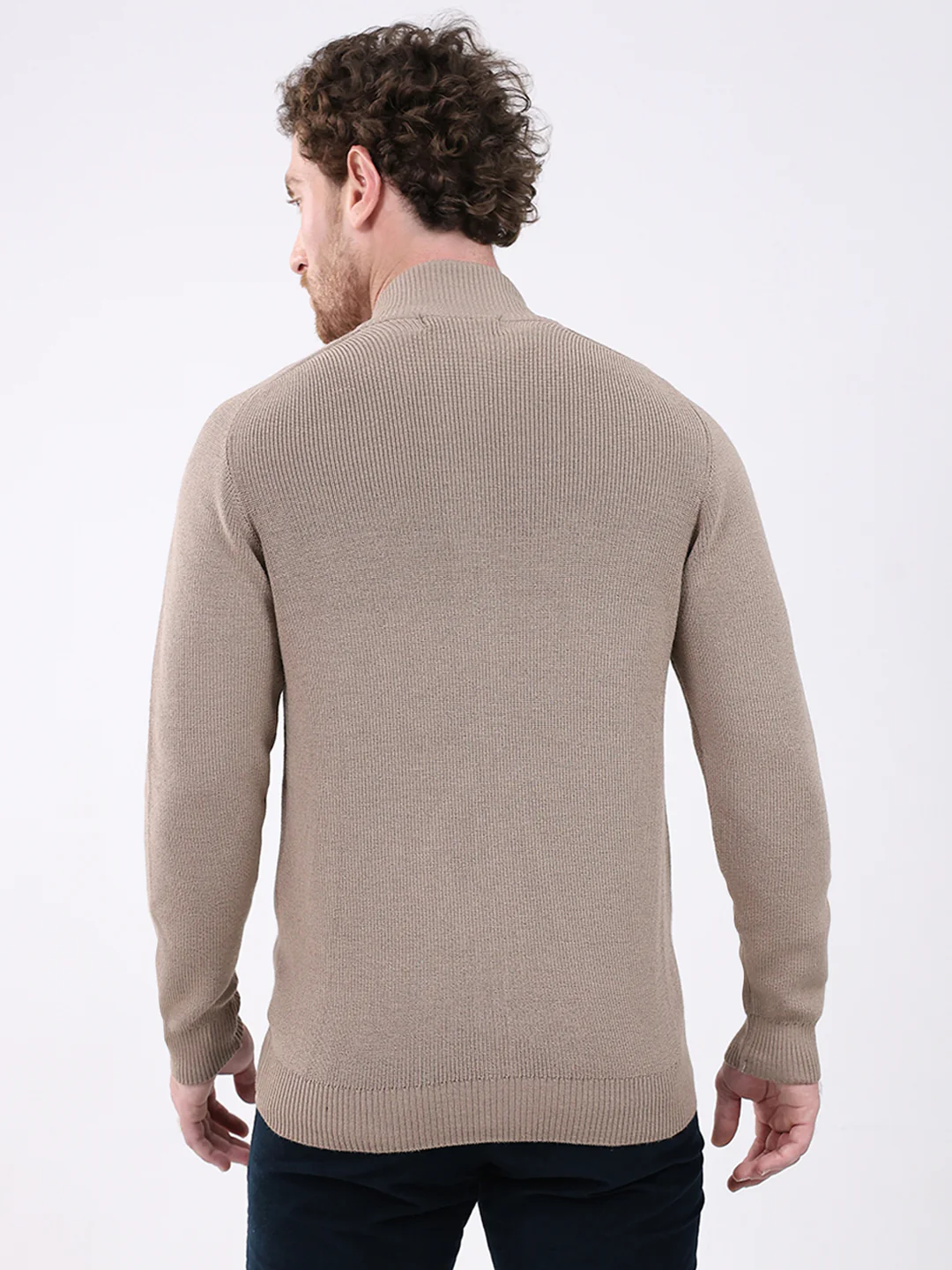 Men Brown Solid Mock Neck Full Sleeve Pullover - Image 5