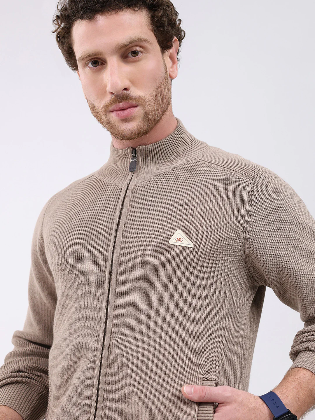 Men Brown Solid Mock Neck Full Sleeve Pullover - Image 6