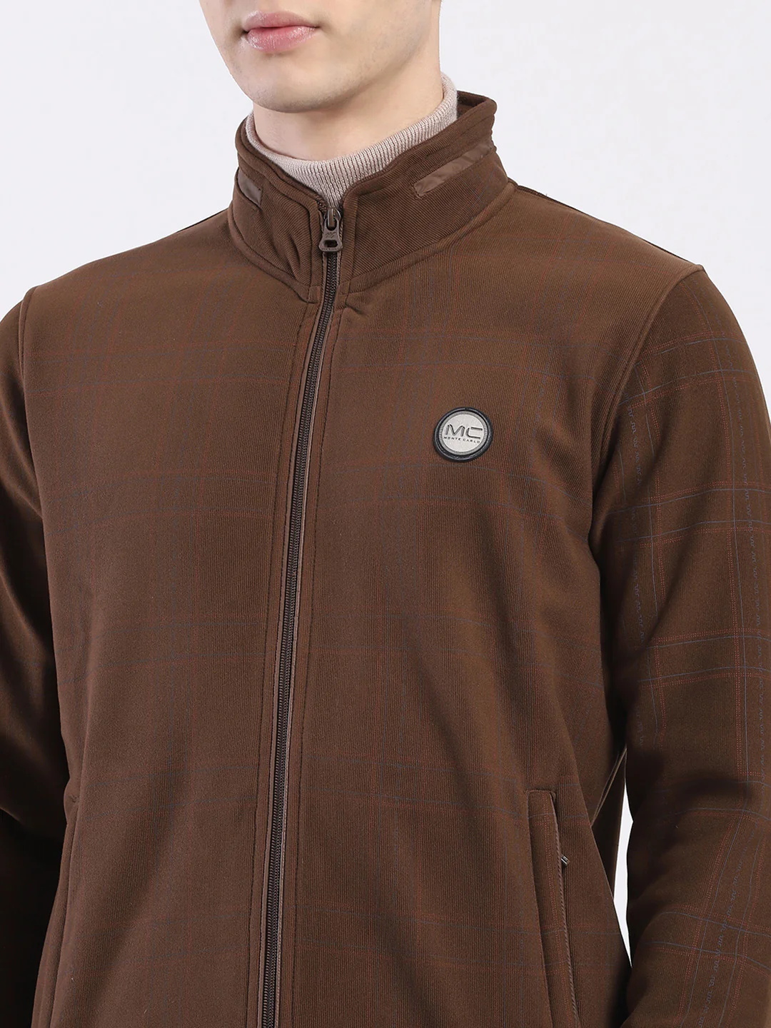 Men Brown Solid Mock Neck Full Sleeve Sweatshirt - Image 7