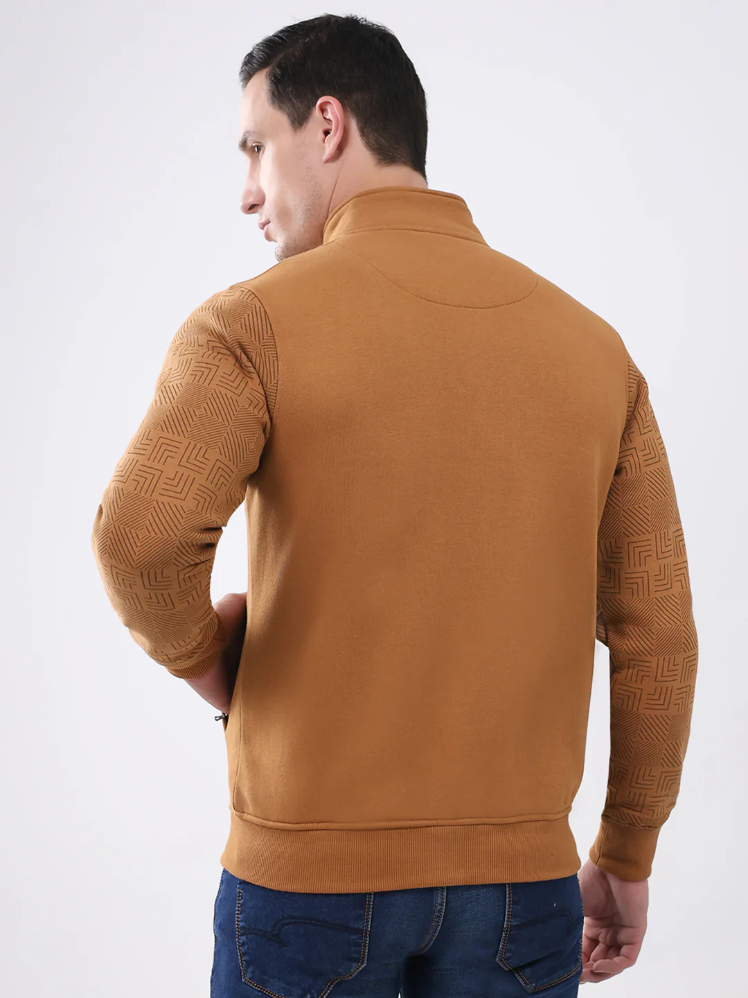 Men Brown Solid Mock Neck Full Sleeve Sweatshirt - Image 5