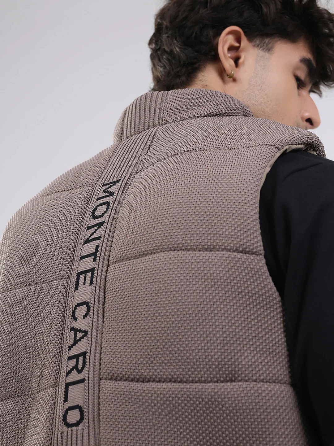 Men Brown Solid Mock Neck Sleeveless Jacket - Image 7