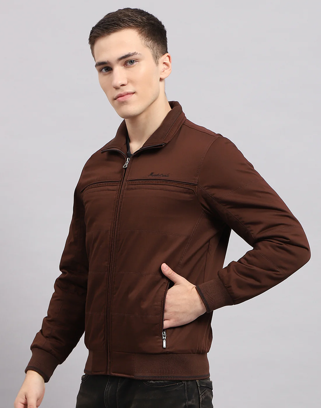 Men Brown Solid Collar Full Sleeve Jacket - Image 3