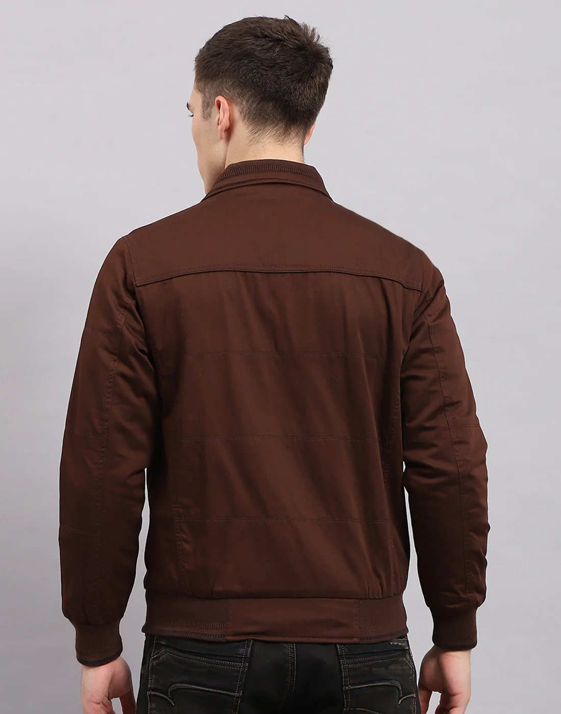 Men Brown Solid Collar Full Sleeve Jacket - Image 5
