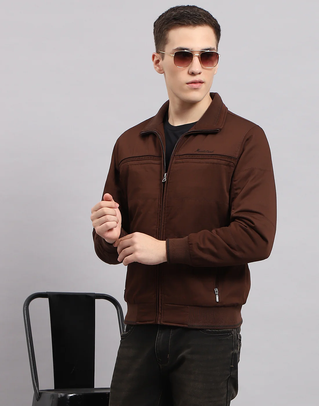 Men Brown Solid Collar Full Sleeve Jacket - Image 6