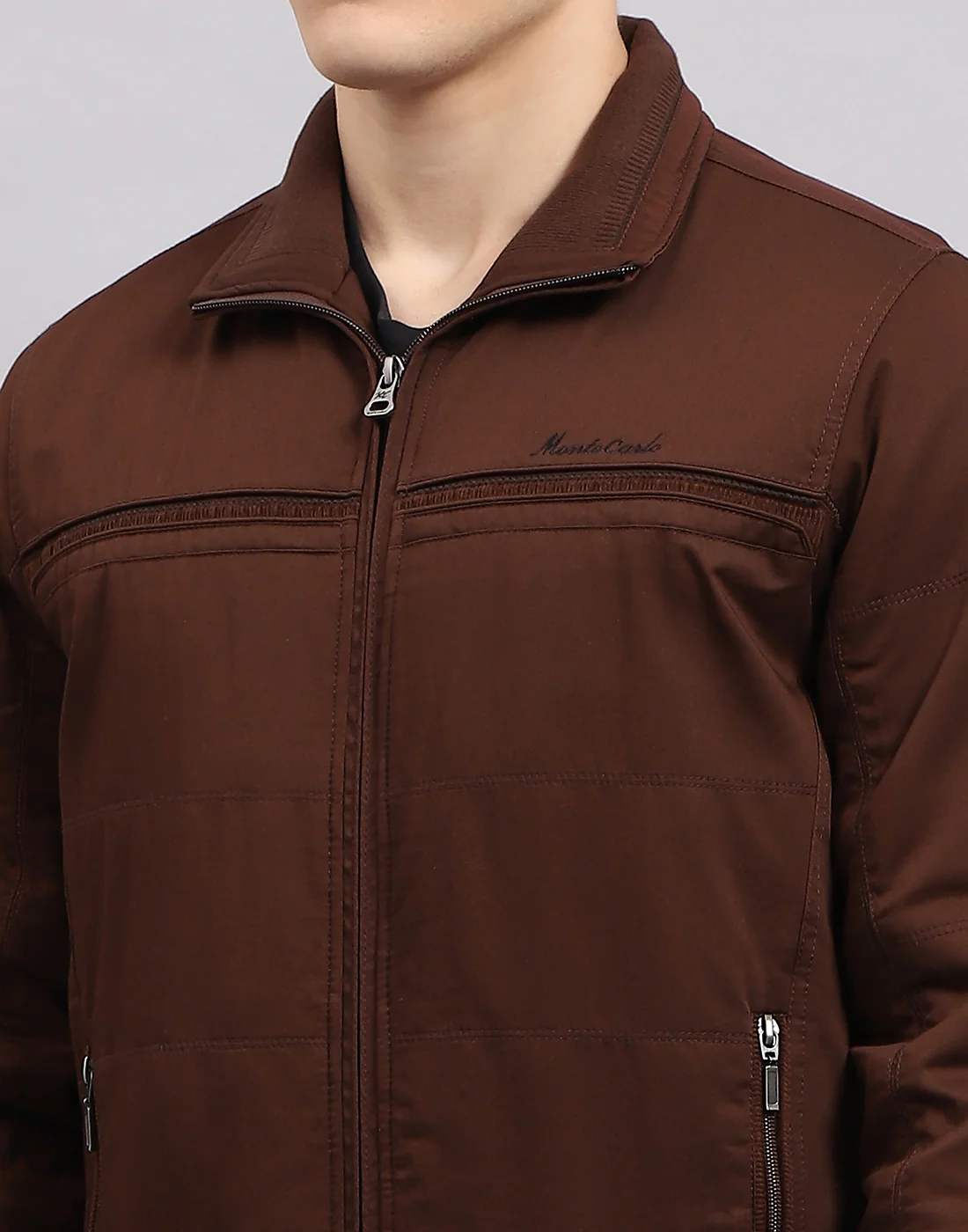 Men Brown Solid Collar Full Sleeve Jacket - Image 7