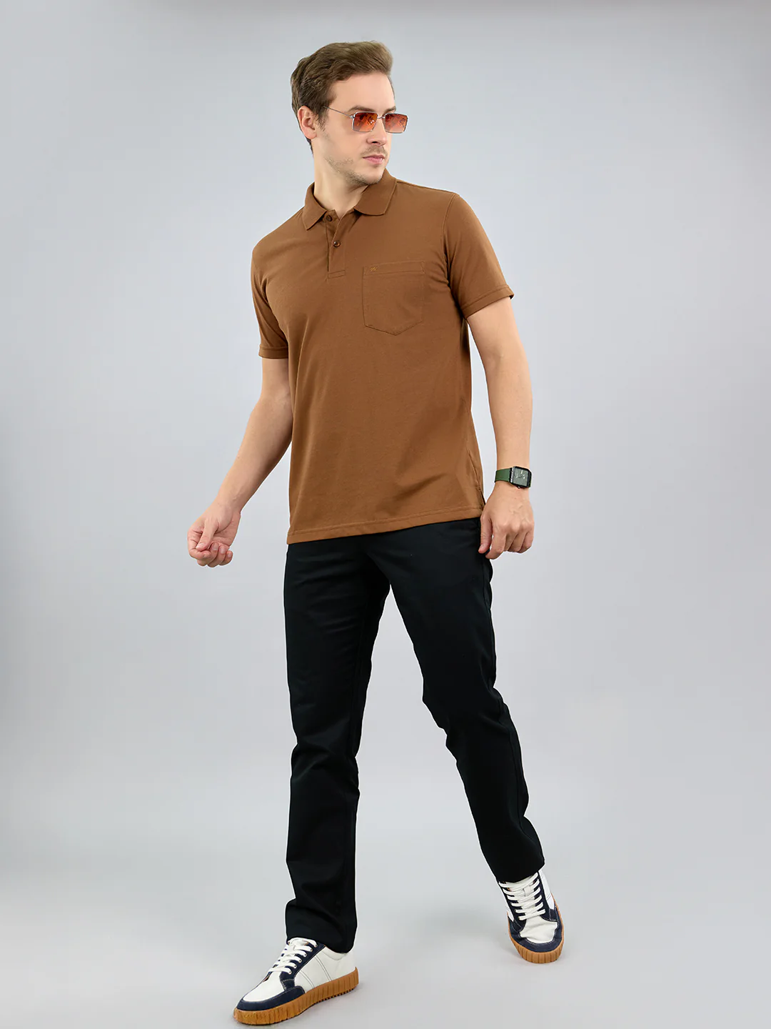 Men Brown Solid Polo Collar Half Sleeve T-Shirt - Image 6