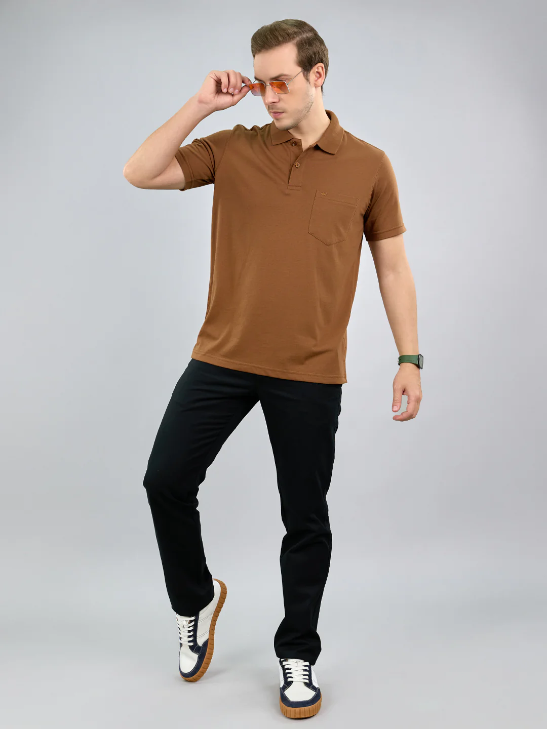 Men Brown Solid Polo Collar Half Sleeve T-Shirt - Image 7