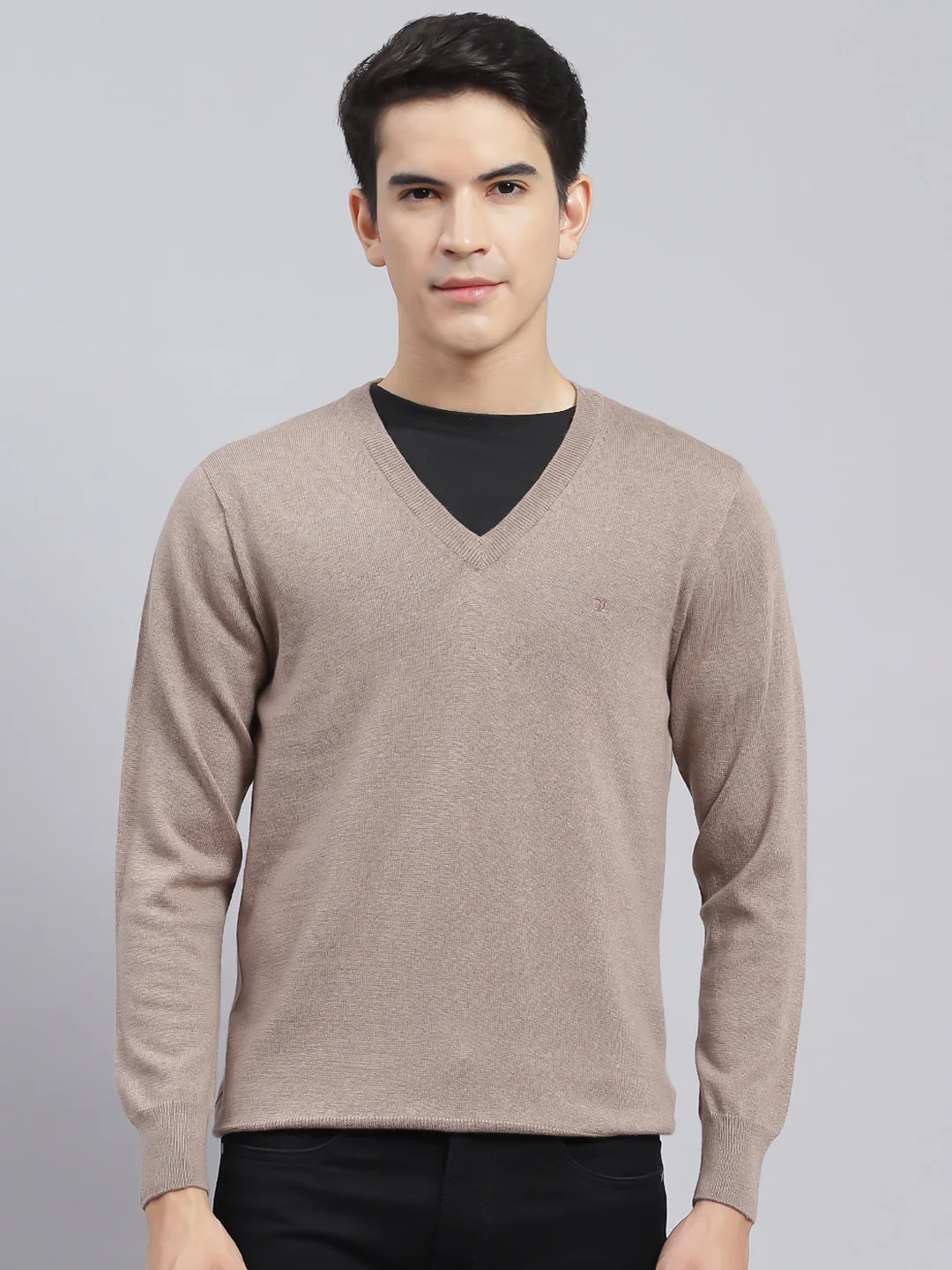 Men Brown Solid Pure wool Pullover - Image 2
