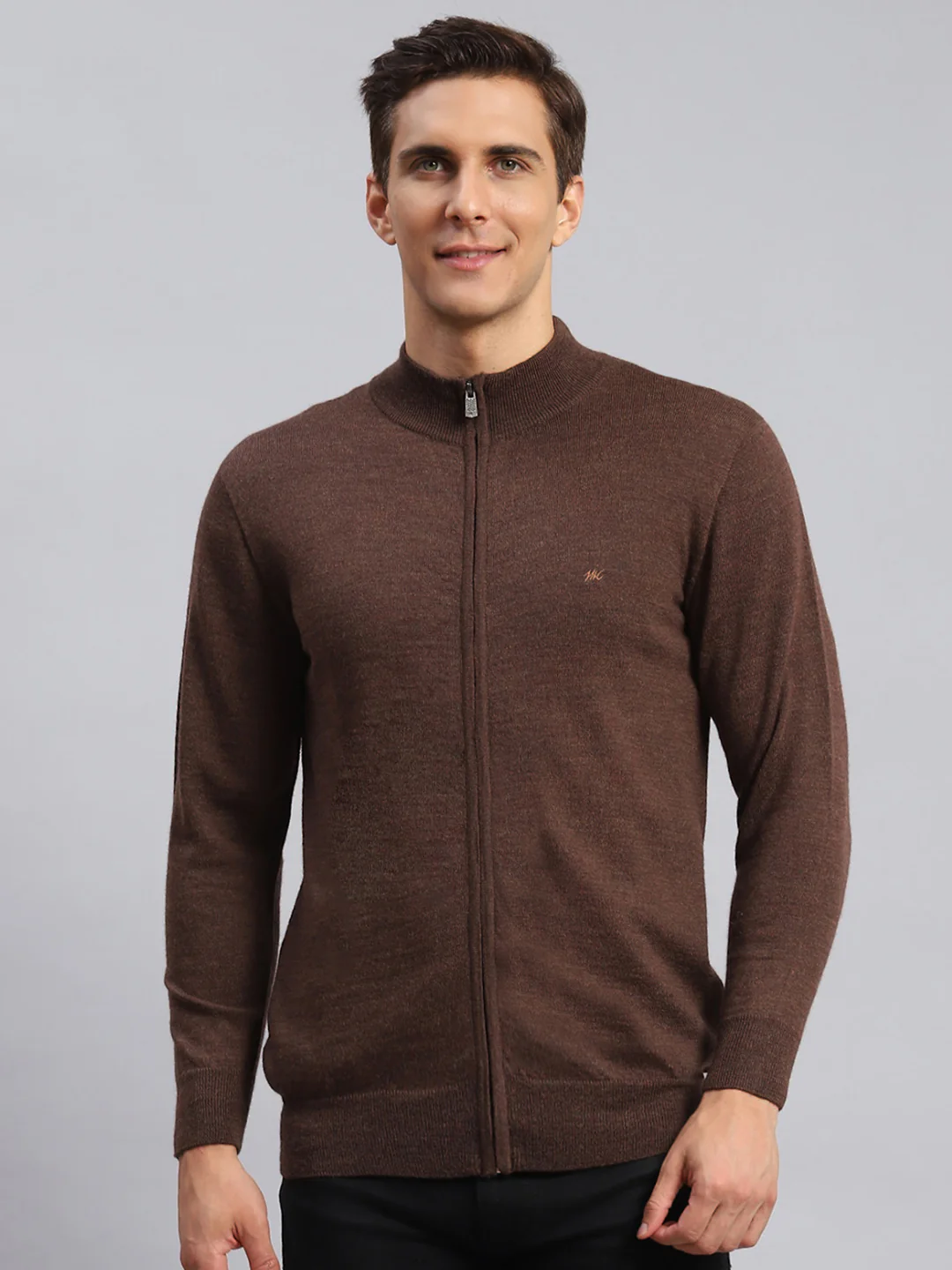Men Brown Solid Pure wool Pullover - Image 2