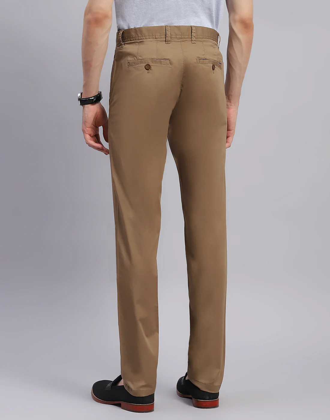 Men Brown Solid Regular Fit Trouser - Image 5