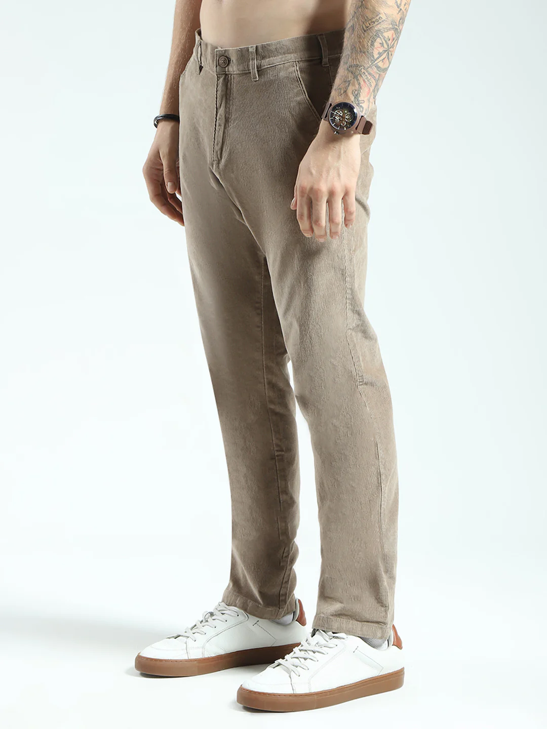Men Brown Solid Regular Fit Trouser - Image 3