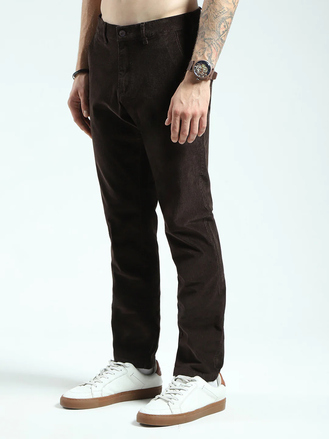 Men Brown Solid Regular Fit Trouser - Image 3