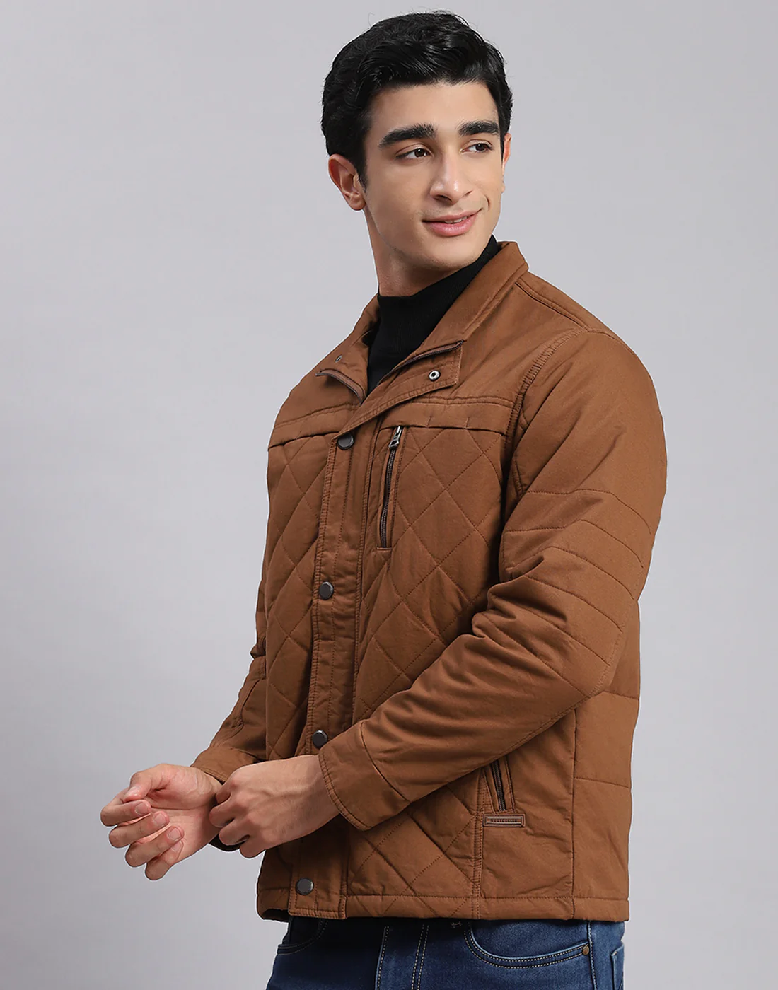 Men Brown Solid Spread Collar Full Sleeve Jackets - Image 3