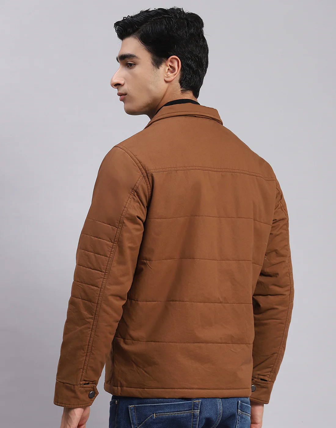 Men Brown Solid Spread Collar Full Sleeve Jackets - Image 5