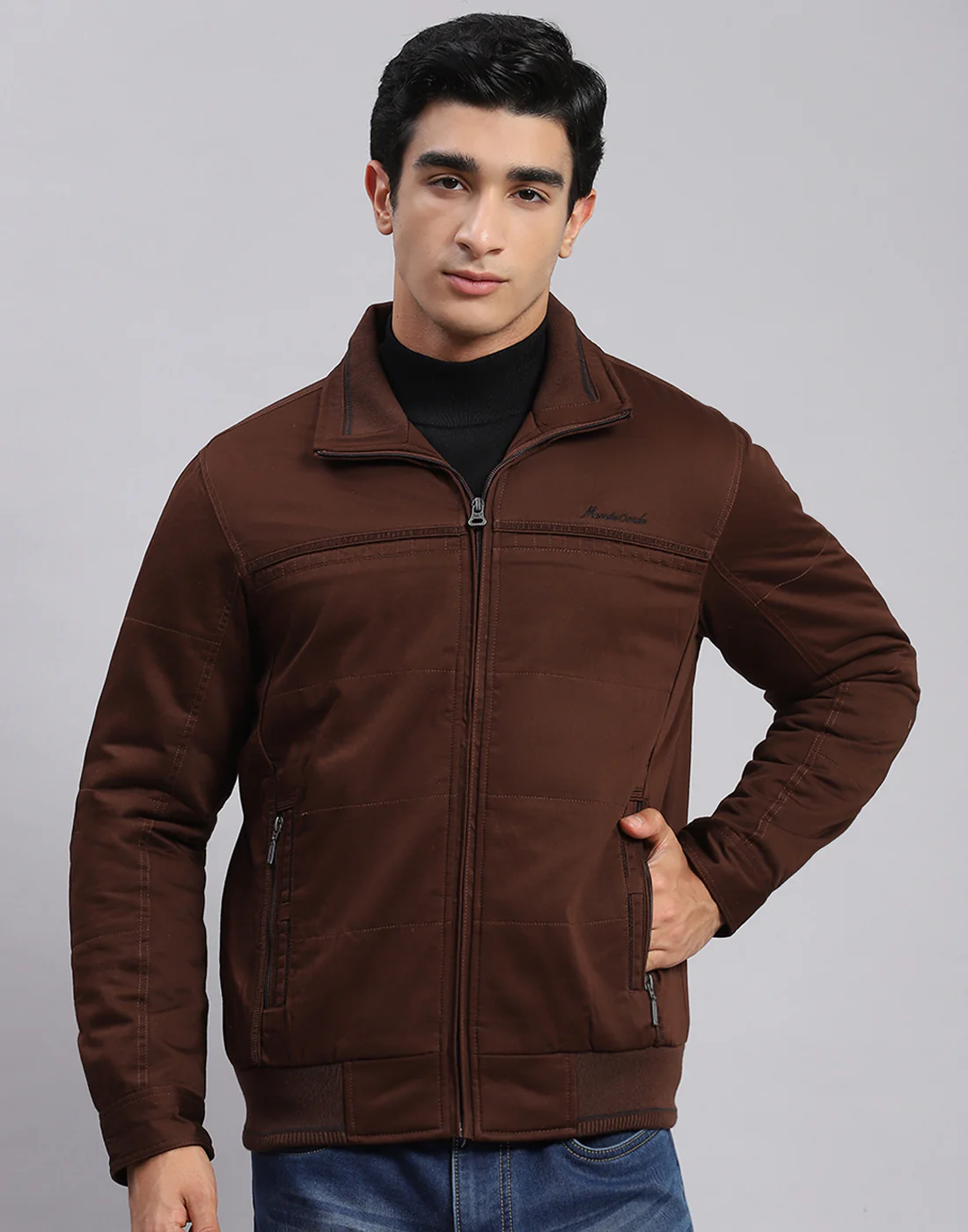 Men Brown Solid Spread Collar Full Sleeve Jackets - Image 2