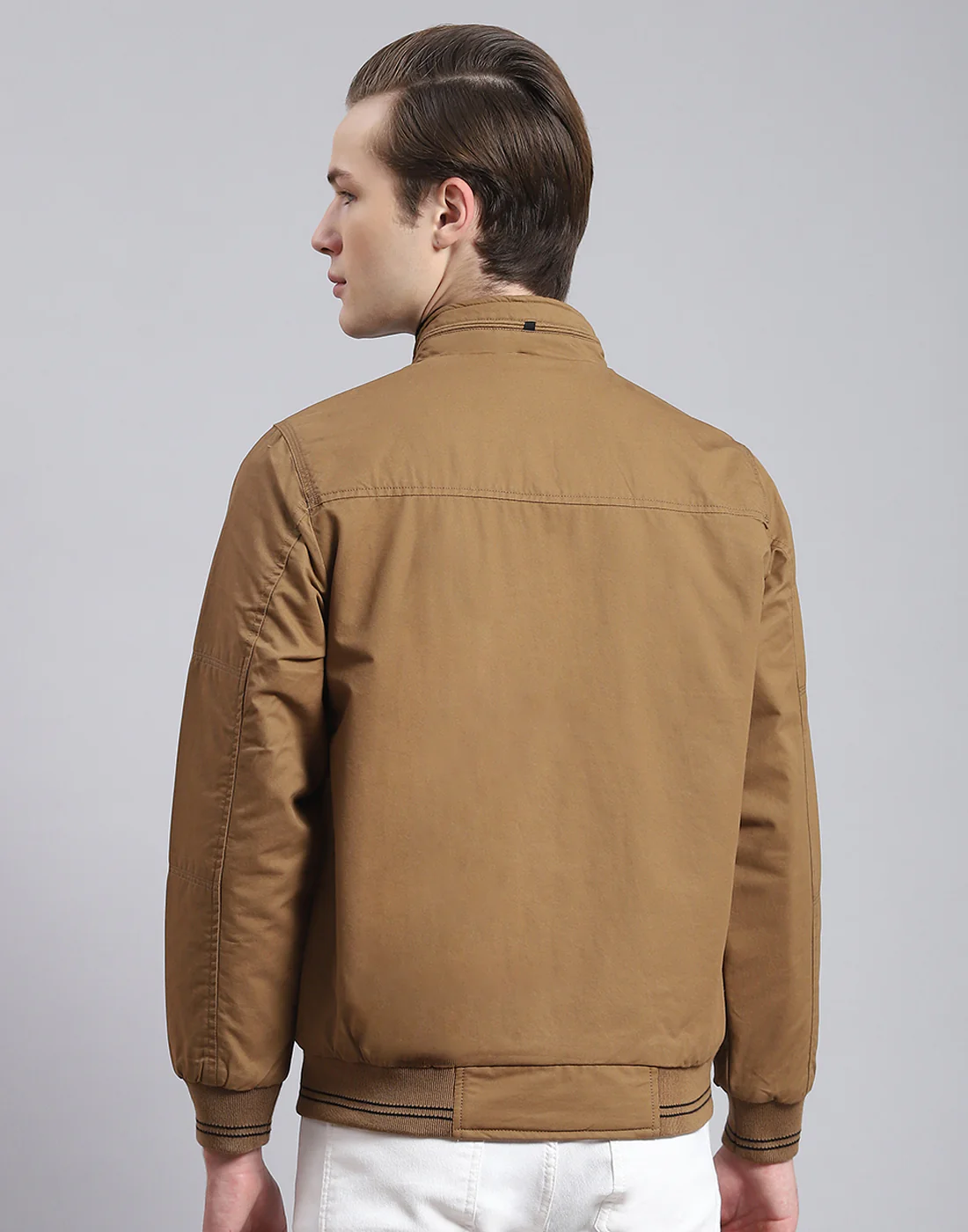 Men Brown Solid Stand Collar Full Sleeve Jacket - Image 5