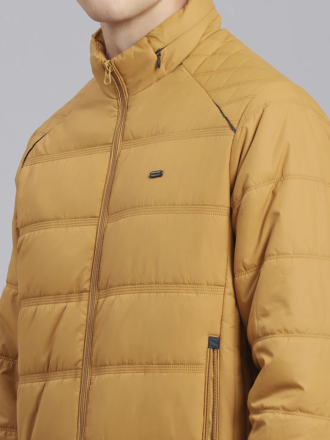 Men Brown Solid Stand Collar Full Sleeve Jacket - Image 7