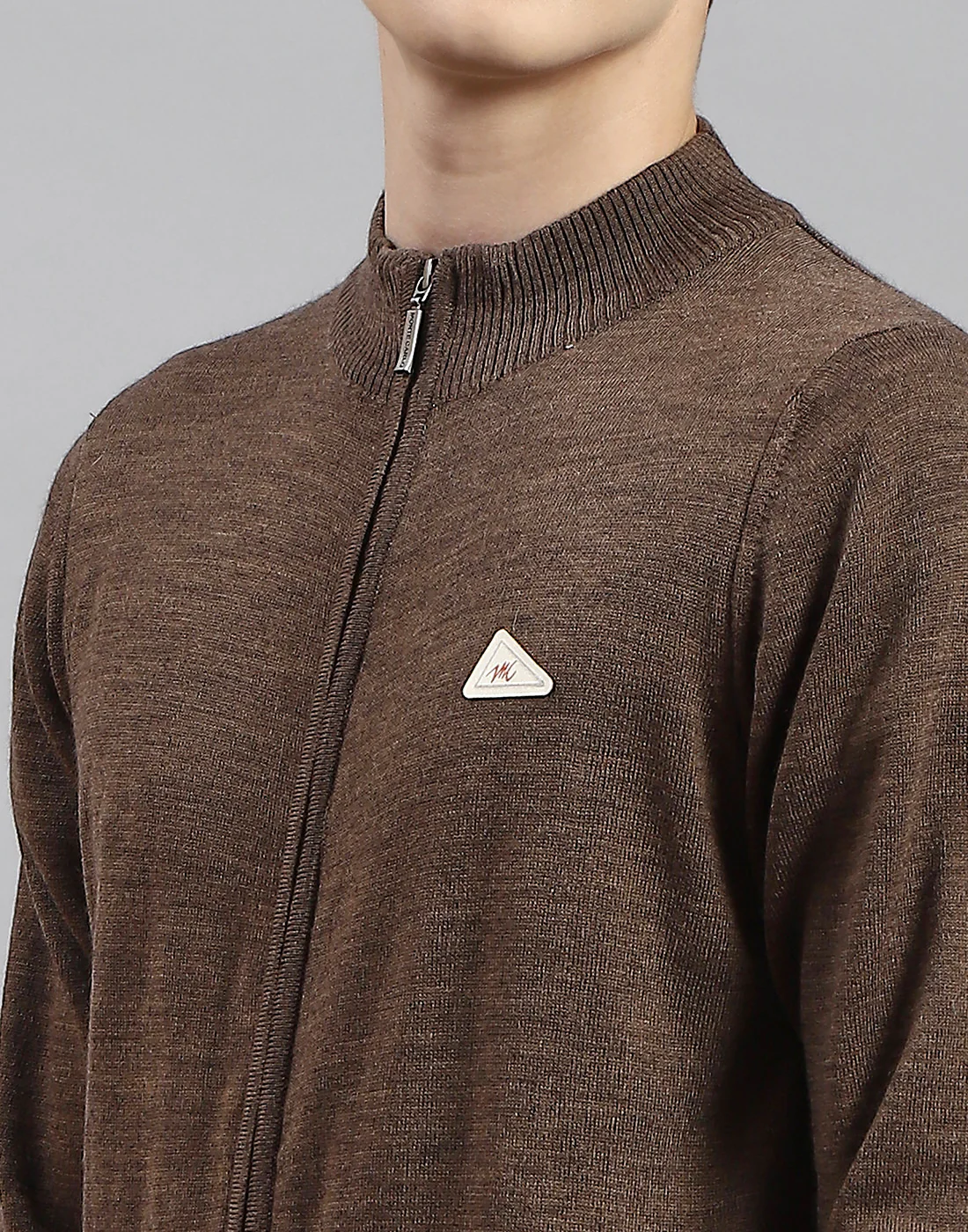 Men Brown Solid Stand Collar Full Sleeve Pullover - Image 6