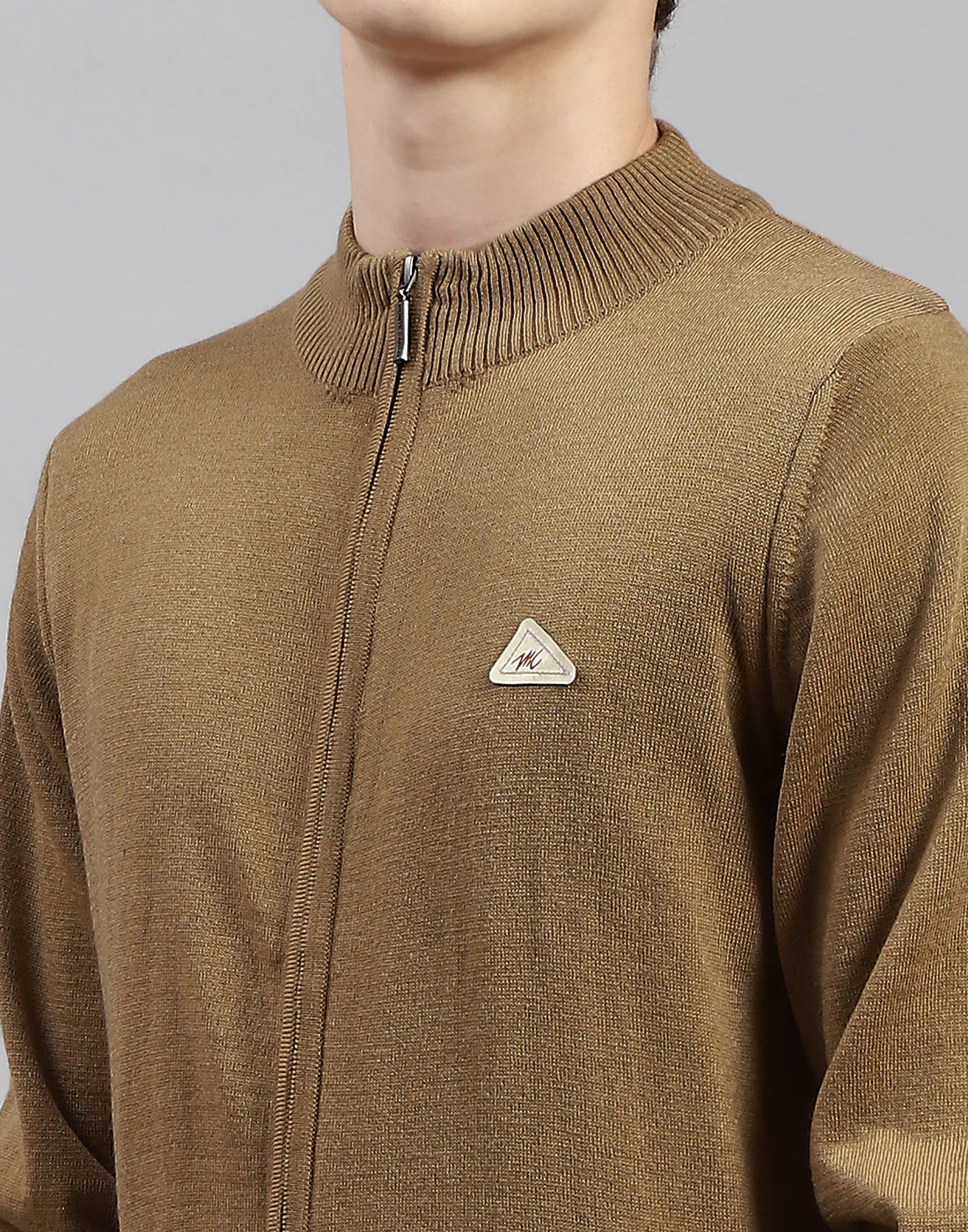 Men Brown Solid Stand Collar Full Sleeve Pullover - Image 6