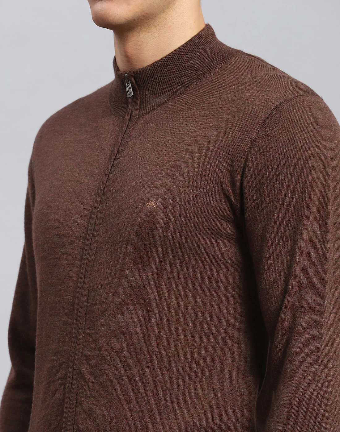 Men Brown Solid Stand Collar Full Sleeve Pullover - Image 6
