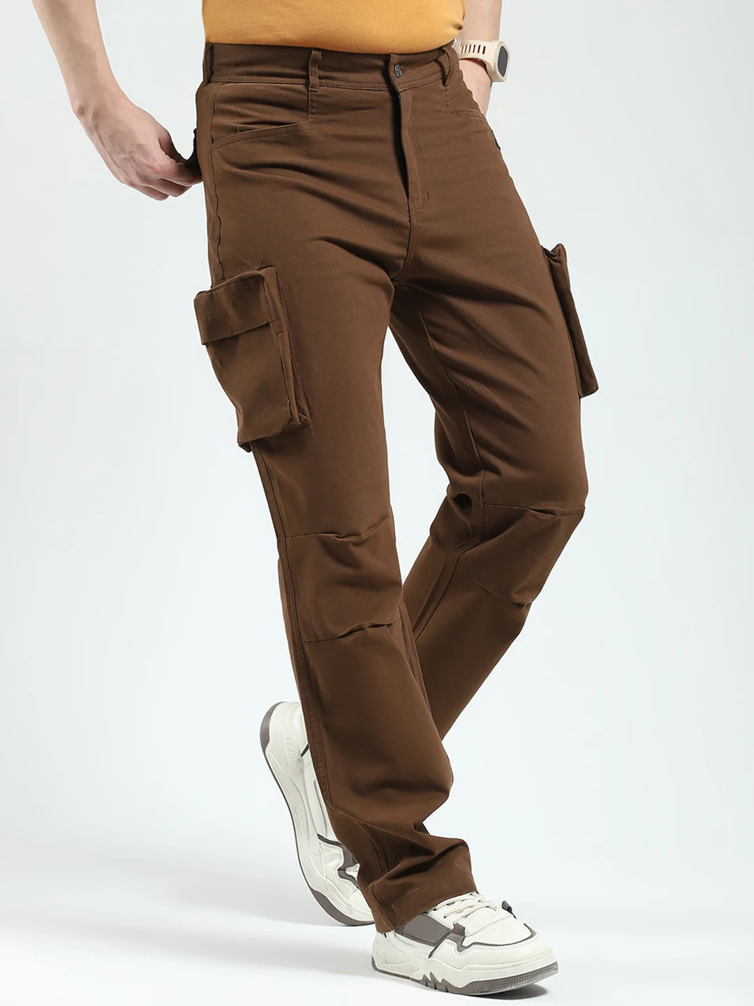 Rock.it Men Brown Solid Straight Fit Cargo - Image 4