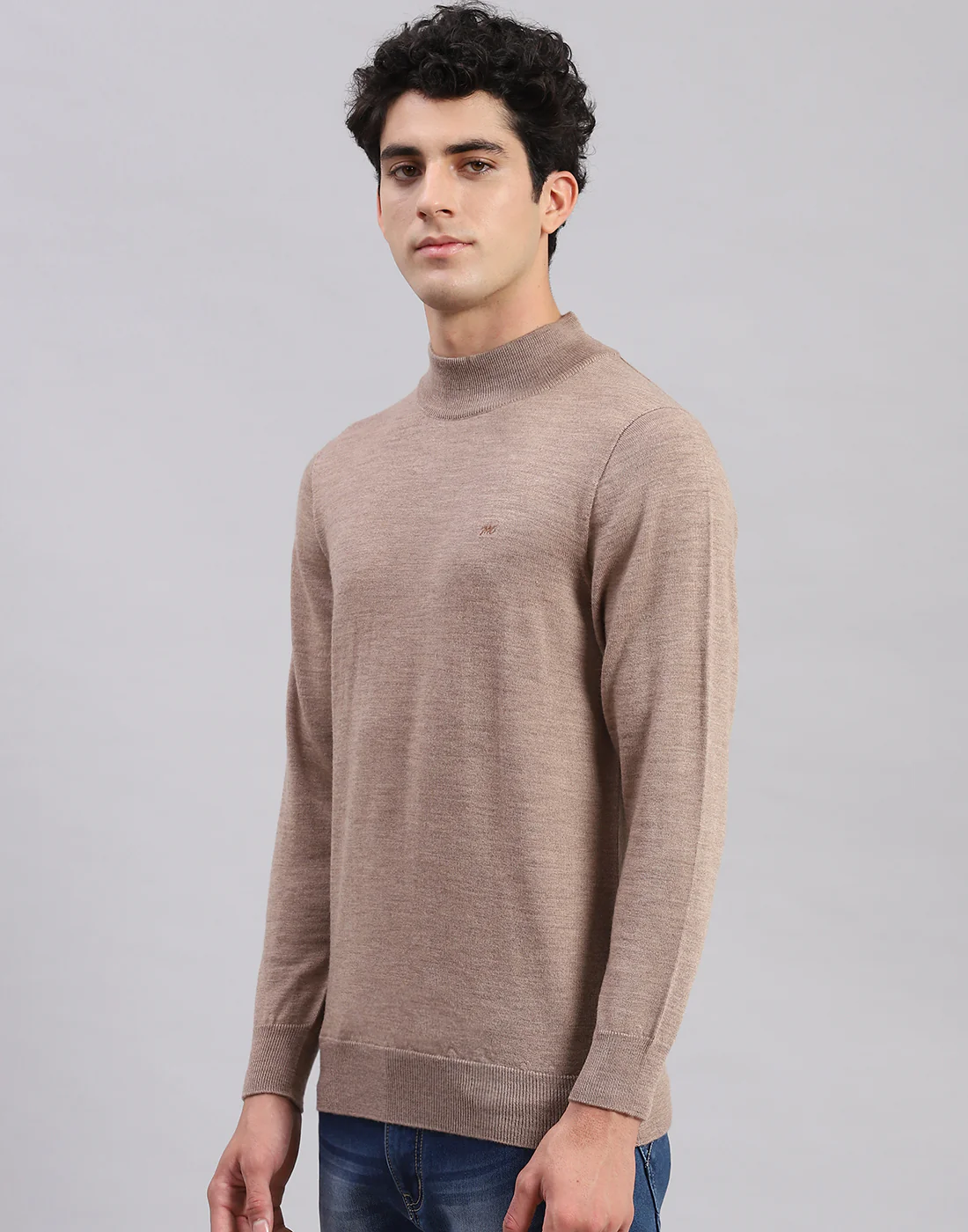 Men Brown Solid T Neck Full Sleeve Sweaters/Pullovers - Image 4