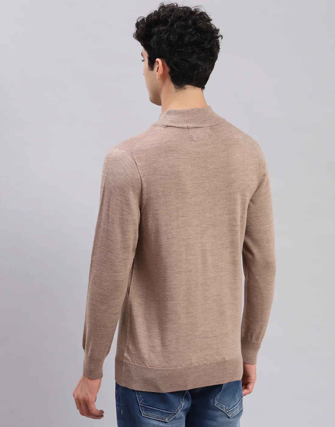 Men Brown Solid T Neck Full Sleeve Sweaters/Pullovers - Image 6