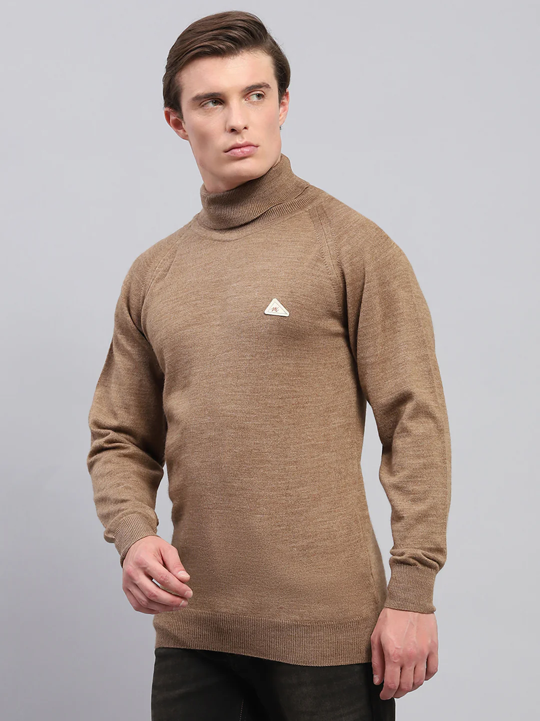 Men Brown Solid Turtle Neck Full Sleeve Pullover - Image 3