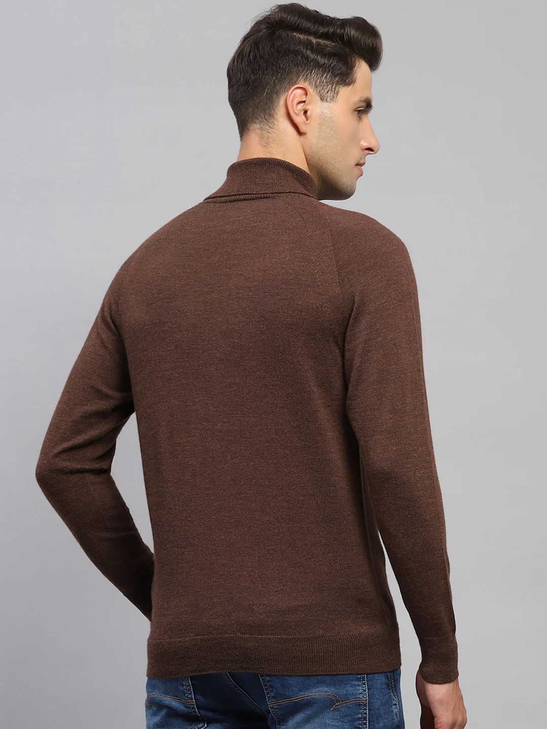 Men Brown Solid Turtle Neck Full Sleeve Pullover - Image 5