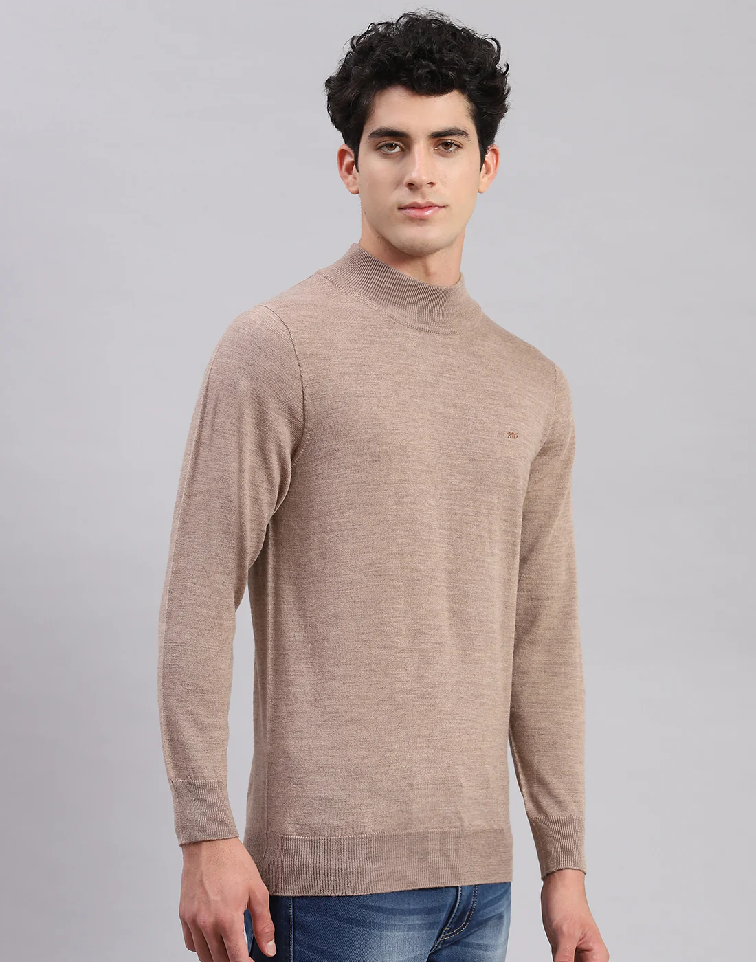 Men Brown Solid Turtle Neck Full Sleeve Pullover - Image 4