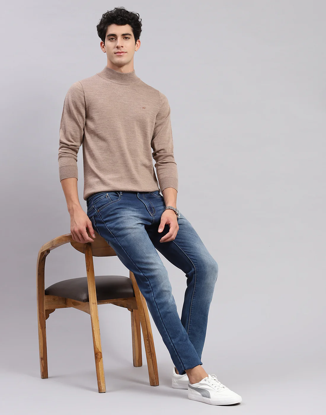 Men Brown Solid Turtle Neck Full Sleeve Pullover - Image 6