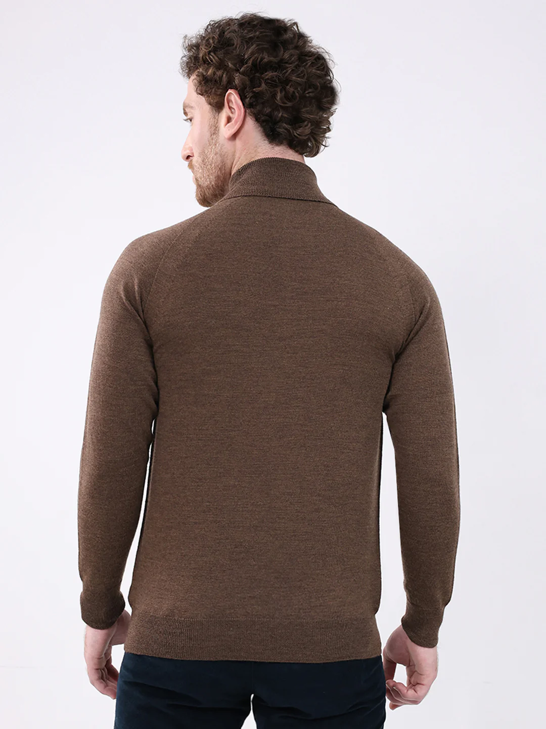 Men Brown Solid Turtle Neck Full Sleeve Pullover - Image 5