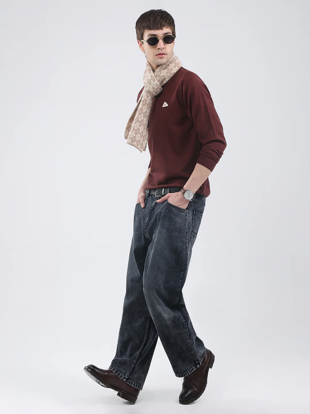 Men Brown Solid Turtle Neck Full Sleeve Pullover - Image 2