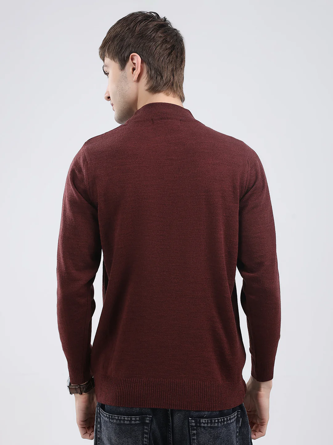 Men Brown Solid Turtle Neck Full Sleeve Pullover - Image 5