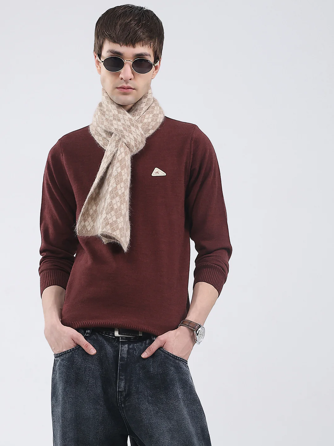 Men Brown Solid Turtle Neck Full Sleeve Pullover - Image 6
