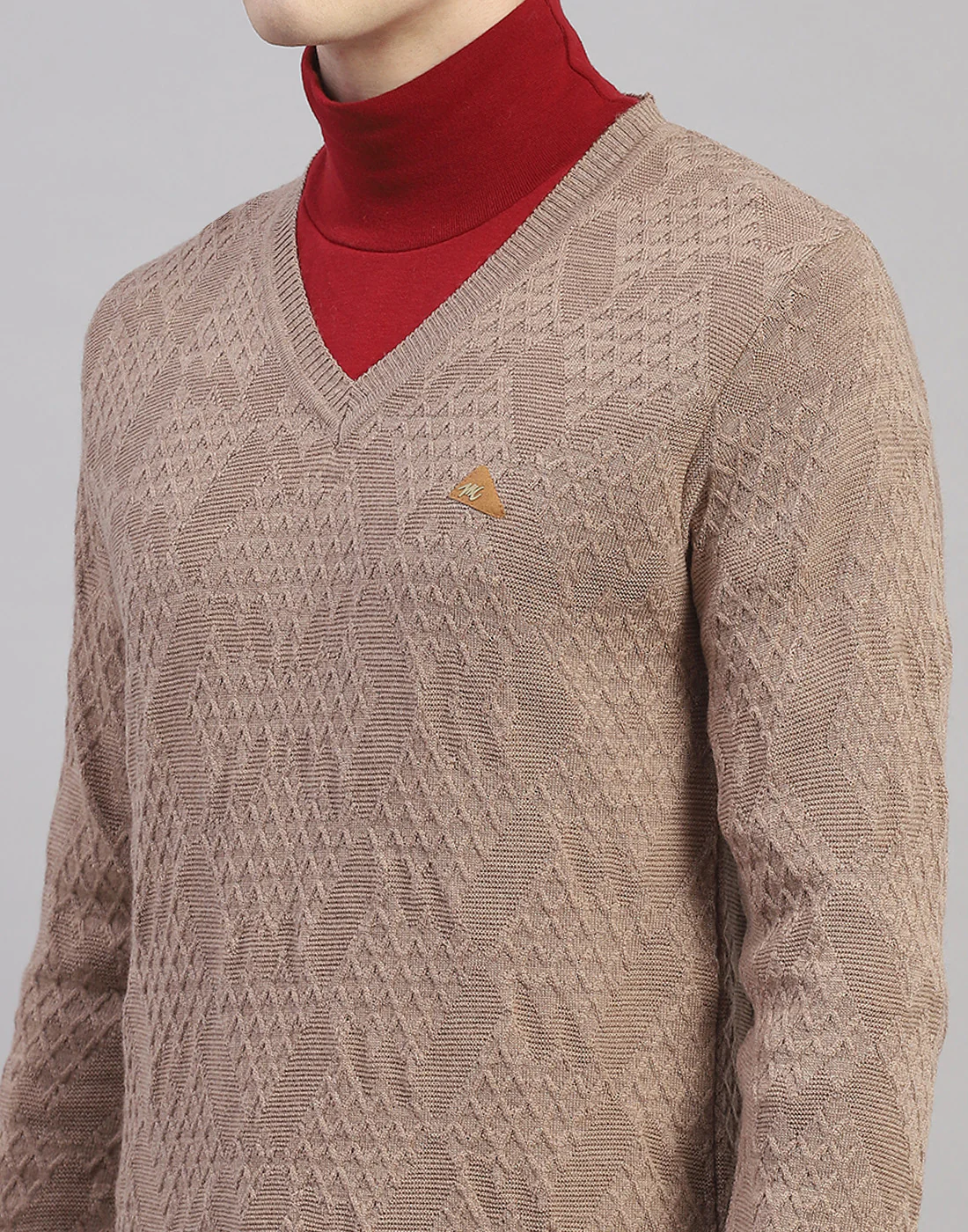 Men Brown Solid V Neck Full Sleeve Pullover - Image 7